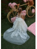 Ivory Lace Tulle Stunning Flower Girl Dress With Detachable Train